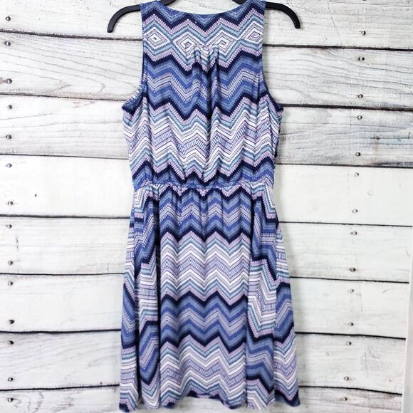 Maurices Small Sleeveless Chevron Print Dress Blue Purple Zip Front - Picture 5 of 9